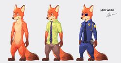  anthro bottomwear canid canine canyne_khai clothing disney eyewear fox male mammal nick_wilde nude pants police shirt solo sunglasses topwear uniform zootopia 