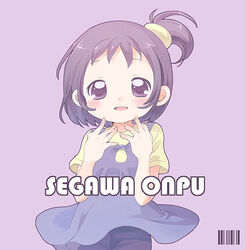  casual character_name commentary_request female ojamajo_doremi photoshop_(medium) purple_background purple_eyes purple_theme segawa_onpu shirt short_hair side_ponytail smile solo song_(cakebox87) t-shirt 