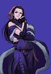  bad_id bad_twitter_id bare_shoulders black_hair detached_collar dress female fur_trim grin hair_slicked_back liliana_vess magic:_the_gathering purple_eyes smile solo washi_no_tosaka 