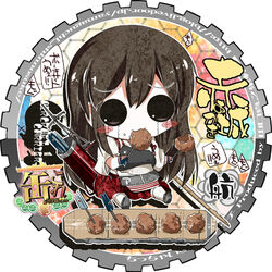  :3 akagi_(kancolle) arrow_(projectile) bauxite blush_stickers chibi commentary_request crying eating female flight_deck kantai_collection long_hair lowres mouth_hold muneate photoshop_(medium) quiver skirt solid_circle_eyes solo streaming_tears tears yamaguchi_shinnosuke 