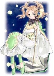  aiueo1234853 alternate_costume bad_id bad_twitter_id blonde_hair book cape commentary_request dress female fire_emblem fire_emblem_awakening green_eyes highres holding holding_staff lissa_(fire_emblem) long_hair long_sleeves open_book open_mouth solo staff twintails 