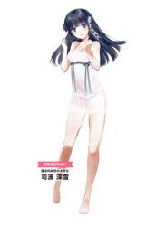  :d bare_legs barefoot black_hair blue_eyes blush breasts cleavage clenched_hand collarbone cropped female full_body hair_ornament hair_ribbon ishida_kana mahouka_koukou_no_rettousei medium_breasts navel official_art open_mouth panties ribbon see-through shiba_miyuki simple_background smile solo standing transparent_background underwear underwear_only 