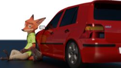  16:9 3_toes 3d_(artwork) 4k absurd_res alpha_channel canid canine car claws digital_media_(artwork) disney feet fox fur hi_res huge_filesize kewlfox looking_at_viewer male mammal nick_wilde orange_body orange_fur paws red_body red_fox red_fur solo toes true_fox vehicle volkswagen volkswagen_golf widescreen zootopia 