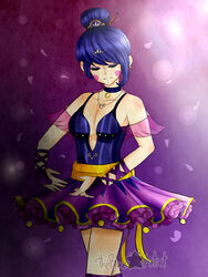  ballerina ballora_(fnaf) bare_shoulders blue_hair breasts closed_eyes earrings female five_nights_at_freddy&#039;s five_nights_at_freddy&#039;s:_sister_location looking_down medium_breasts necklace short_hair smile solo tutu 