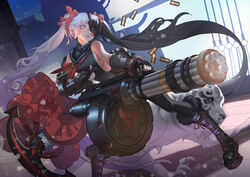  animal armor blade_&amp;_soul boots eyepatch gloves gun long_hair po_hwa_ran tiger twintails weapon wedee yellow_eyes 