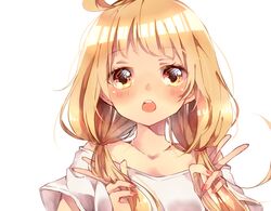  blonde_hair blush close futaba_anzu idolmaster idolmaster_cinderella_girls long_hair naoton shirt yellow_eyes 