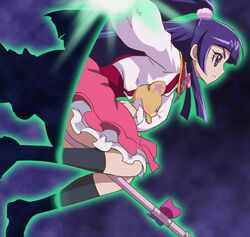  broom female haruyama_kazunori izayoi_liko long_hair magic_school_uniform mahou_girls_precure! mofurun_(mahou_girls_precure!) precure purple_eyes purple_hair school_uniform skirt socks 