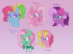  2019 character_name digital_media_(artwork) equid equine friendship_is_magic fur green_body green_fur hair hasbro hi_res horn horse itoruna mammal minty_(mlp_g3) mlp_g3 multiple_images my_little_pony my_little_pony_(2003) my_little_pony_(2009) mythological_creature mythological_equine mythology pink_body pink_fur pinkie_pie_(g3) pony pre-g4 purple_body purple_fur purple_hair rainbow_dash_(g3) rarity_(g3) solo unicorn wysteria_(mlp) 