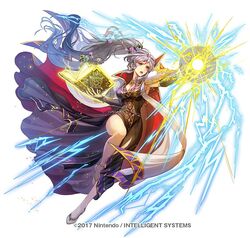  alternate_costume bad_link book breasts cape dress electricity female fire_emblem fire_emblem:_genealogy_of_the_holy_war fire_emblem_heroes flower gloves hair_ornament hand_up high_heels ishtar_(fire_emblem) ishtar_(fire_emblem)_(echoing_thunder) jewelry legs lightning long_hair magic nijihayashi official_alternate_costume official_art open_mouth outstretched_hand simple_background solo very_long_hair white_background 