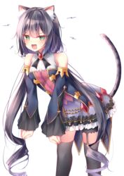  angry animal_ear_fluff animal_ears bad_id bad_pixiv_id bare_shoulders beliatan black_hair black_thighhighs blush breasts brooch cat_ears cat_girl cat_tail commentary detached_sleeves dress fangs female frilled_skirt frills green_eyes highres jewelry karyl_(princess_connect!) leaning_forward long_hair long_sleeves looking_at_viewer low_twintails multicolored_hair neck_ribbon open_mouth princess_connect! ribbon simple_background skirt sleeveless sleeveless_dress solo streaked_hair tail thighhighs twintails very_long_hair white_background white_hair wide_sleeves zettai_ryouiki 