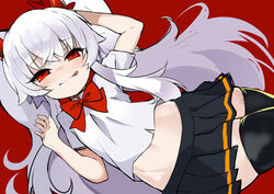  blush bombergirl breasts demon_girl demon_horns female grim_aloe horns long_hair looking_at_viewer navel quiz_magic_academy_the_world_evolve red_eyes red_horns shimejinameko small_breasts smile solo thighs twintails white_hair 