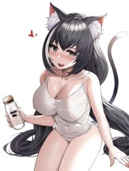  aged_up alternate_breast_size animal_ear_fluff animal_ears bad_id bad_pixiv_id black_hair blush bottle breasts camisole cat_ears cat_girl cat_tail cleavage collarbone commentary covered_navel covered_nipples cowboy_shot female green_eyes hair_between_eyes heart heart-shaped_pupils holding holding_bottle karyl_(princess_connect!) large_breasts long_hair looking_at_viewer low_twintails milk_bottle multicolored_hair nail_polish nose_blush oerba_yun_fang open_mouth orange_nails panties princess_connect! see-through simple_background sitting smile solo streaked_hair suou-sensei symbol-shaped_pupils tail tail_raised thighs twintails underwear underwear_only very_long_hair white_background white_camisole white_panties 