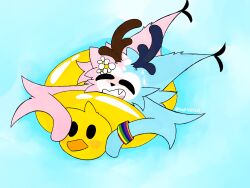  absurd_res accessory anatid anseriform anthro antlers avian beach bird blush closed_eyes coffepancacke_(voidlyvessel) deer duck flower flower_in_hair hair hair_accessory happy hi_res horn lgbt_pride male male/male mammal pixile_studios plant pride_colors rainbow_pride_colors smile smiley_face solo super_animal_royale voidlyvessel water 