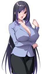  :o arm_under_breasts black_hair black_skirt blue_jacket breasts brown_eyes casual cleavage collarbone cowboy_shot female formal_clothes game_cg gradient_hair highres huge_breasts jacket large_variant_set long_hair long_sleeves looking_at_viewer mature_female multicolored_hair nanao_(mahaya) non-web_source ochite_iku_seisenshi_lunatic_angels office_lady official_art open_mouth pantyhose pencil_skirt pink_lips purple_hair shindou_shizuka_(lunatic_angels) shirt simple_background skirt skirt_suit solo standing suit surprised teacher teeth transparent_background variant_set very_long_hair white_background wide-eyed 