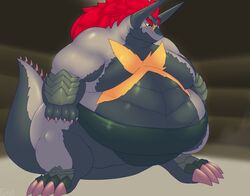  2019 4_toes 5_fingers anthro belly big_belly bushiroad claws demon_lord_dragon_batzz dragon feet fingers future_card_buddyfight grinex hair horn huge_belly hyper hyper_belly long_hair male moobs mythological_creature mythological_scalie mythology obese obese_anthro obese_male overweight overweight_anthro overweight_male red_hair scalie solo standing sumo tail toes 