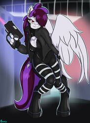  anthro cyberpunk edgarkingmaker equid equine gun handgun hasbro hi_res horse mammal my_little_pony mythological_creature mythological_equine mythology pegasus pistol pony ranged_weapon science_fiction solo tagme weapon wings 