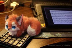  ambiguous_gender big_nug blue_eyes blurred_background brown_body brown_fur brown_nose canid canine computer cord countershading daww desk detailed detailed_fur digital_media_(artwork) digital_painting_(artwork) dipstick_tail drawing_tablet electronics eye_reflection feral fluffy fluffy_tail fox fur furniture glistening glistening_eyes gloves_(marking) inner_ear_fluff keyboard laptop looking_at_viewer lying mammal markings multicolored_tail on_front orange_body orange_fur photo_manipulation red_fox reflection shaded silverfox5213 solo table tail tail_markings text third-party_edit true_fox tuft url whiskers white_body white_fur 