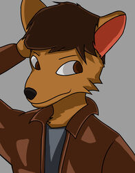  absurd_res alexandliberty anthony_scotfield anthro black_nose brown_clothing brown_eyes brown_hair brown_jacket brown_topwear clothing eyebrows fur grey_clothing grey_shirt grey_topwear hair hi_res jacket long_ears male mammal mouse murid murine orange_body orange_fur rodent shirt solo topwear 