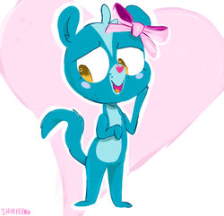  2014 blue_body blue_fur blush digital_media_(artwork) femboy feral freckles fur gradient_background half-closed_eyes hasbro head_tuft heart_nose heart_symbol herpestid littlest_pet_shop littlest_pet_shop_(2012) long_tail male mammal mongoose narrowed_eyes open_mouth open_smile pink_nose ribbons shinyarmor simple_background smile solo standing sunil_nevla tail tuft yellow_eyes 