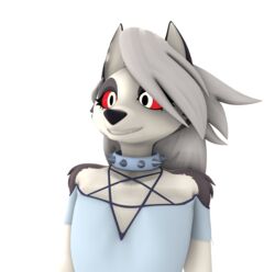  3d_(artwork) alpha_channel anthro artians canid canid_demon canine choker clothed clothing collar demon digital_media_(artwork) fangs female flat_chested fur hair hellhound helluva_boss hi_res inverted_pentagram jewelry loona_(aeridiccore) loona_(helluva_boss) mammal multicolored_body multicolored_fur mythological_canine mythological_creature mythology necklace occult_symbol pentagram red_sclera shirt simple_background smile solo source_filmmaker_(artwork) spiked_collar spikes symbol teeth topwear transparent_background white_body white_eyes white_fur white_hair 