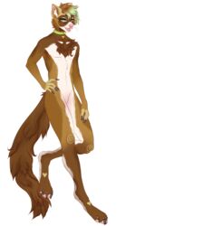  alex_ferret anthro brown_hair collar collar_only domestic_ferret femboy fluffy fluffy_tail hair hand_on_hip heart_symbol hi_res highlights_(coloring) looking_at_viewer male mammal mustelid musteline nude open_mouth pink_nose smile solo standing tail tall trip_atlantic true_musteline weasel 