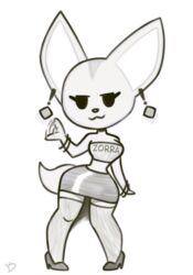  absolute_territory aggretsuko anthro bedroom_eyes big_breasts black_eyes bottomwear breasts canid canine clothed clothing curvy_figure ear_piercing female fennec_fox fenneko fluffy fluffy_tail footwear fox gesture hi_res high_heels hourglass_figure huge_ears legwear mammal miniskirt monochrome motion_lines narrowed_eyes piercing roger_bacon sanrio seductive short_stack short_tail simple_eyes skimpy skirt small_waist solo spanish_text stockings tail text thick_thighs thigh_highs tight_clothing topwear true_fox tube_top waving waving_at_viewer wide_hips wristband 