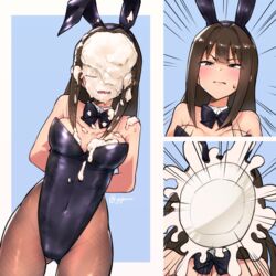  animal_ears aqua_eyes arms_behind_back ass_visible_through_thighs bare_shoulders black_bow black_bowtie black_hair black_leotard black_pantyhose blush bow bowtie breasts brown_eyes brown_legwear cleavage covered_navel cowboy_shot detached_collar fake_animal_ears female gojarun green_eyes grimace highleg highleg_leotard idolmaster idolmaster_cinderella_girls in_the_face leotard long_hair medium_breasts multiple_views open_mouth pantyhose pie_in_face playboy_bunny rabbit_ears shibuya_rin strapless strapless_leotard sweatdrop wrist_cuffs 