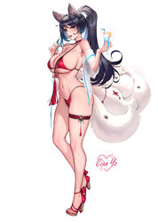  absurdres ahri_(league_of_legends) animal_ear_fluff animal_ears artist_name bare_shoulders bikini bikini_pull black_hair blue_eyes blush breasts cian_yo clothes_pull cocktail cocktail_glass cup drinking_glass facial_mark feet female food fox_ears fox_tail fruit full_body high_heels highres holding holding_cup large_breasts league_of_legends legs lemon lemon_slice long_hair looking_at_viewer multiple_tails open_mouth red_bikini sandals shiny_swimsuit simple_background skindentation smile solo standing stomach strappy_heels string_bikini swimsuit tail toenails toes whisker_markings yellow_eyes 