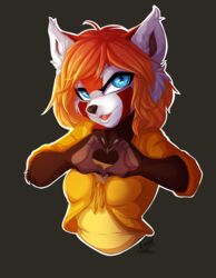  2021 ailurid anthro blue_eyes breasts digital_media_(artwork) female fingers hair hi_res jesterghastly looking_at_viewer mammal open_mouth orange_hair red_panda simple_background solo teeth tongue 