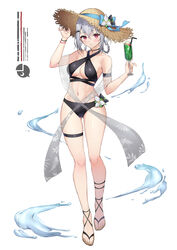  absurdres alternate_costume bikini black_bikini black_footwear bracelet braided_hair_rings breasts cocktail commentary criss-cross_halter cup feet female flower food full_body grey_hair hair_between_eyes hair_ornament hairclip hakase_fuyuki halterneck hat highres holding holding_cup ice_cream ice_cream_float jewelry large_breasts legs long_hair looking_at_viewer myske_(myst34415756) necklace nijisanji red_eyes ribbon sandals shawl simple_background skindentation solo standing straw_hat sun_hat swimsuit tachi-e thigh_strap toenails toes virtual_youtuber white_background 