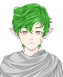  1other androgynous bad_id bad_pixiv_id die_gejagte_jagerin elf green_hair hair_between_eyes isekai_monogatari_series original pink_eyes pointy_ears portrait princeofredroses ryoshi_ite scar scar_on_cheek scar_on_face short_hair spiked_hair transparent_background upper_body 