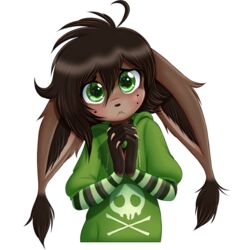  1:1 alpha_channel american_mythology brown_body brown_fur brown_hair chupacabra clothing digital_media_(artwork) eric_dielli femboy fur green_eyes hair hoodie humanoid lemur2003_(artist) male mythology shaded simple_background solo topwear transparent_background 