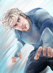  1boy avengers:_age_of_ultron avengers_(series) beard blue_eyes commentary_request facial_hair fonin grey_hair highres male_focus manly marvel marvel_cinematic_universe pietro_maximoff quicksilver realistic solo sweater 