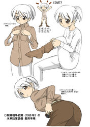  :d belt brown_eyes brown_pants commentary_request dressing ebifly female how_to korean_war military military_uniform multiple_views numbered open_mouth original painttool_sai_(medium) pants ponytail shirt short_hair simple_background smile socks standing translated uniform white_background white_hair white_pants white_shirt 