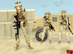  3girls absurdres assault_rifle battle_rifle commentary_request ground_vehicle gun h&amp;k_hk416 highres humvee m14 m14_(upotte!!) m16 m16a4 m16a4_(upotte!!) matt_(hollywoodmarine2171) military motor_vehicle multiple_girls rifle upotte!! weapon 