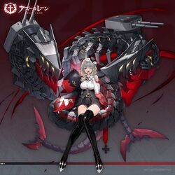  azur_lane bare_shoulders black_headwear blonde_hair boots braid breasts commentary_request female full_body hair_ornament large_breasts looking_at_viewer luetzow_(azur_lane) machinery nail_polish official_art one_eye_closed open_mouth promotional_art rigging second-party_source sitting souji_hougu thigh_boots 