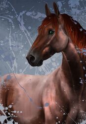  amber18db ambiguous_gender brown_body brown_hair brown_mane digital_media_(artwork) equid equine feral green_eyes hair hi_res horse looking_at_viewer mammal mane solo trent_(wasen) 