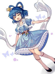  :3 :d =_= bad_id bad_pixiv_id belt black_belt black_footwear blue_dress blue_hair blush bug butterfly dress dutch_angle feet_out_of_frame female flats flower hair_ornament hair_rings hair_stick highres kaku_seiga open_mouth petticoat pink_flower puffy_short_sleeves puffy_sleeves sameya shadow shawl shoes short_hair short_sleeves simple_background smile solo standing touhou vest white_background white_butterfly white_vest wing_collar 