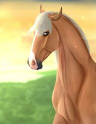  ambiguous_gender blonde_hair blonde_mane blue_eyes daisy_(wasen) digital_media_(artwork) equid equine facial_markings feral hair head_markings horse mammal mane markings mavess simple_background solo 