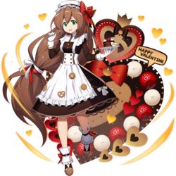  :d android apron bow box box_of_chocolates breasts brown_hair cake candy chocolate dress female food frilled_dress frills full_body gloves green_eyes hair_between_eyes hair_ornament happy_valentine hat heart heart-shaped_box heart-shaped_chocolate helmet highres iris_(mega_man) long_hair looking_at_viewer low-tied_long_hair maid maid_apron medium_breasts mega_man_(series) mega_man_x4 mega_man_x_(series) mega_man_x_dive mizuno_keisuke obligation_chocolate official_art open_mouth ponytail ribbon robot smile solo third-party_source transparent_background valentine very_long_hair white_gloves 