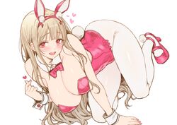  animal_ears bare_shoulders blonde_hair blush bow bowtie breasts cleavage detached_collar fake_animal_ears fake_tail female goddess_of_victory:_nikke high_heels highres horns large_breasts leotard long_hair looking_at_viewer open_mouth pantyhose pink_eyes pink_horns pink_leotard playboy_bunny rabbit_ears rabbit_tail smile solo tail thighs viper_(nikke) viper_(toxic_rabbit)_(nikke) white_background white_pantyhose whoosaku wrist_cuffs 