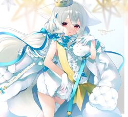  animal_ear_fluff animal_ears ascot bad_id bad_pixiv_id blue_bow blue_ribbon bow bowtie coat coat_on_shoulders commission cowboy_shot female fox_ears fox_girl fox_tail frilled_skirt frilled_vest frills fur-trimmed_coat fur_trim grey_hair hair_between_eyes hair_ornament hair_ribbon hair_scrunchie hairbow high_collar large_ears large_tail long_hair looking_at_viewer low_twintails original red_eyes ribbon sakurada_shiro_(hy_plus) sakurada_shiro_(royal)_(hy_plus) sash scrunchie shoulder_sash single_bare_leg single_thighhigh skeb_commission skirt solo tail thighhighs twintails very_long_hair vest white_coat white_hair white_thighhighs white_unitard yun_(dust-i1) zettai_ryouiki 