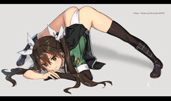  arched_back arm_rest ass black_footwear blush brown_hair closed_mouth commentary_request elbow_gloves female flexible full_body gloves hair_between_eyes hair_ribbon hands_on_ground highleg highleg_panties highres jack-o&#039;_challenge kantai_collection kawakami_rokkaku legs_apart letterboxed long_hair looking_at_viewer meme panties pelvic_curtain revision ribbon simple_background single_elbow_glove single_thighhigh smile solo spread_legs stretching thighhighs tone_(kancolle) tone_kai_ni_(kancolle) top-down_bottom-up twintails underwear white_panties white_ribbon wide_spread_legs 