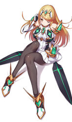  bare_shoulders black_pantyhose blonde_hair breasts chest_jewel dress earrings elbow_gloves female gem gloves green322 headpiece highres jewelry large_breasts legs long_hair looking_at_viewer microdress miniskirt mythra_(massive_melee)_(xenoblade) mythra_(xenoblade) pantyhose short_dress skirt solo super_smash_bros. swept_bangs tiara tights_day very_long_hair white_dress white_skirt xenoblade_chronicles_(series) xenoblade_chronicles_2 yellow_eyes 