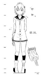  adapted_costume arm_behind_back character_name commentary dress female full_body greyscale headset hikashima_(shiofune) kantai_collection looking_at_viewer monochrome neckerchief rudder_footwear sailor_dress short_hair socks solo speaking_tube_headset yukikaze_(kancolle) 