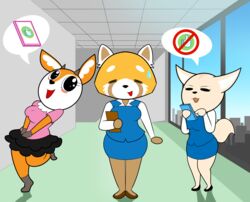  absurd_res aggretsuko ailurid antelope anthro bodily_fluids bottomwear bovid breasts building canid canine clothed clothing female fennec_fox fenneko fox gazelle group hi_res inside mammal marcodile office open_mouth pencil_skirt red_panda retsuko sanrio skirt speech_bubble sweat thomson&#039;s_gazelle true_antelope true_fox tsunoda_(aggretsuko) 