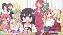  &gt;_&lt; +_+ 6+girls :3 :d ^_^ argyle_clothes argyle_dress black_hair blonde_hair brown_hair casual closed_eyes commentary_request cupcake d: doughnut dress eating end_card feeding flower food food_on_face hair_flower hair_ornament hair_over_one_eye highres himesaka_emily himesaka_noa hoshino_chizuru hoshino_hinata hoshino_miyako_(wataten) jacket konomori_kanon long_hair looking_at_viewer macaron matsumoto_kouko mukunoki_nanatsu multiple_girls official_art open_mouth peeking_out pudding red_jacket shirosaki_hana shirosaki_haruka short_hair smile sparkle steepled_fingers sweets tanemura_koyori track_jacket track_suit unmoving_pattern watashi_ni_tenshi_ga_maiorita! x_hair_ornament yuri 