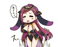  animal_ears artist_name bad_id bad_twitter_id black_gloves breasts cleavage closed_eyes commentary_request fake_animal_ears female fire_emblem fire_emblem_heroes gloves hat large_breasts loki_(fire_emblem) loki_(spring)_(fire_emblem) long_hair open_mouth purple_hair rabbit_ears simple_background sksk7r solo white_background 