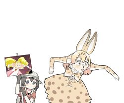  animal_ears animal_print backpack bag black_hair blonde_hair commentary_request elbow_gloves extra_ears futari_wa_precure futari_wa_precure_max_heart fuyuri_(tibirobo) gloves hat highres kaban_(kemono_friends) kemono_friends kujou_hikari photo-referenced photo_inset precure quality reference_inset serval_(kemono_friends) serval_print shiny_luminous sign white_background 