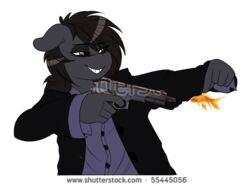  2018 anthro anthrofied brown_eyes brown_hair clothing cyprinid cypriniform eye_bags fan_character female fish goldfish gun hair hasbro marine meme my_little_pony ranged_weapon replica_(artist) replica_(oc) solo text url weapon 